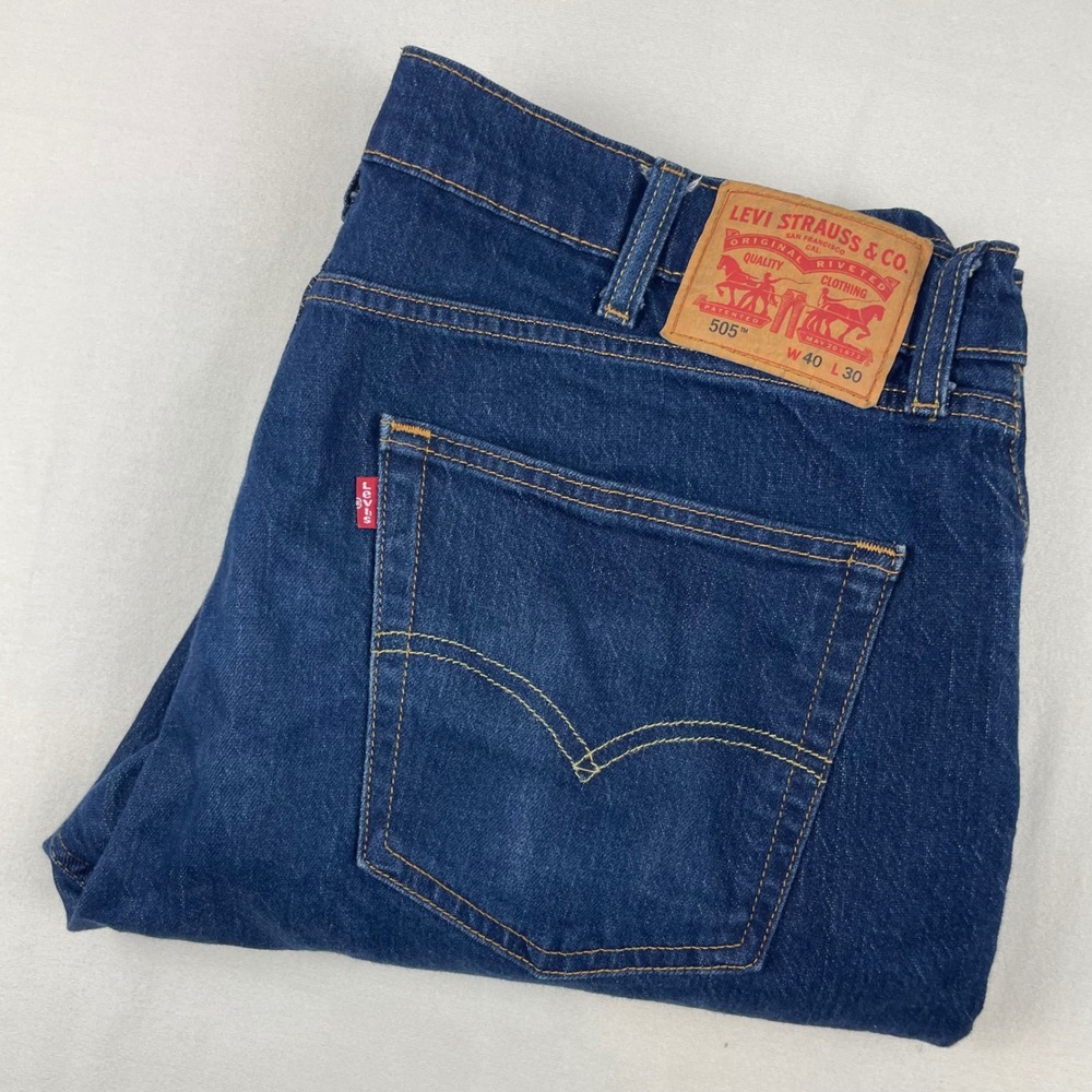 Levi Strauss 505 Regular Fit Straight Leg Jeans Blue Denim 40x30 Mens 0652
